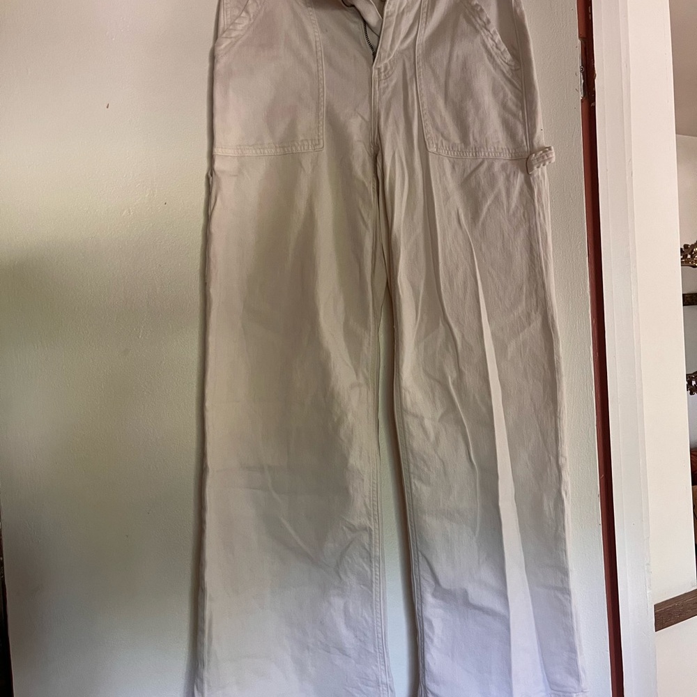American Eagle Casual Straight-Leg Pants in Light Beige